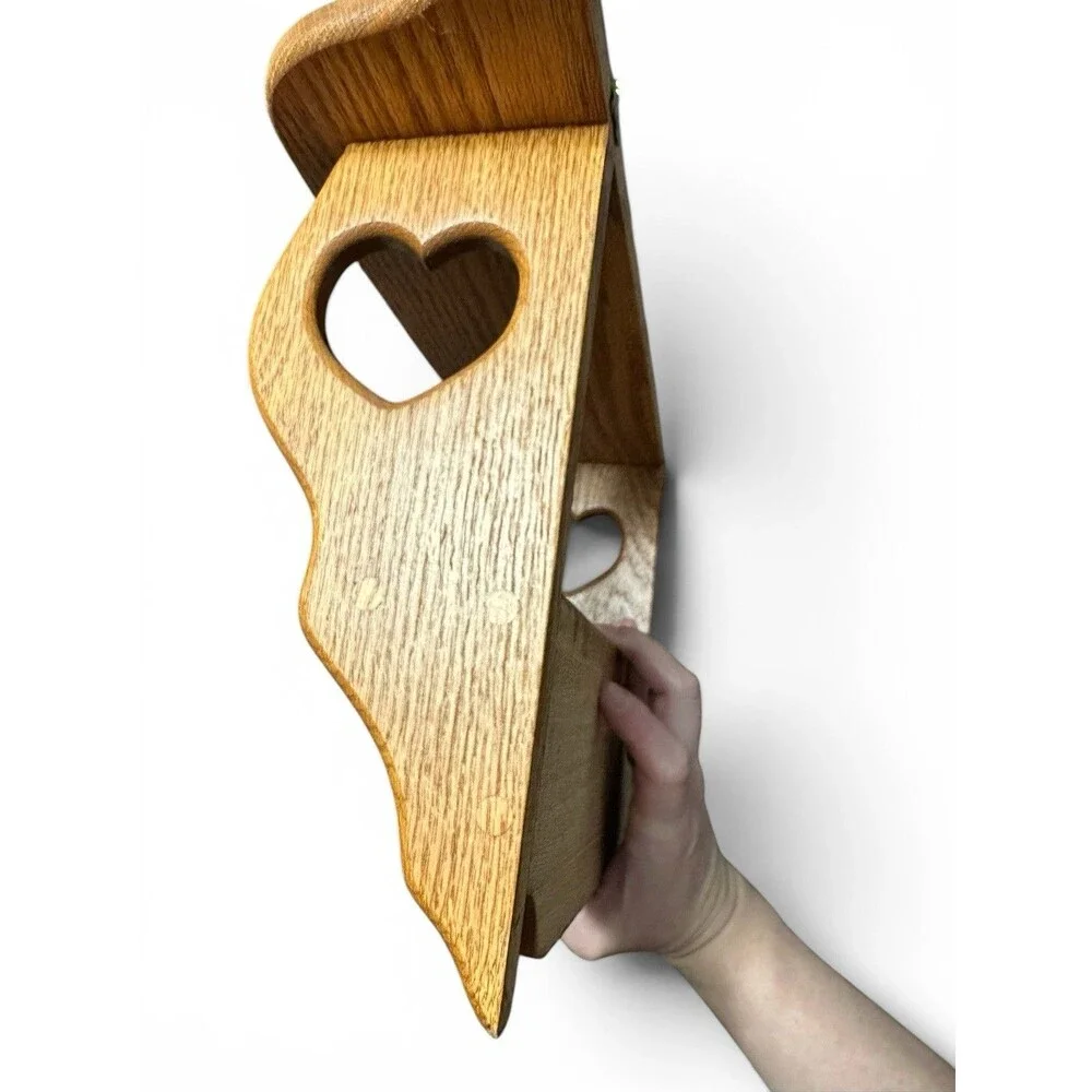 Vtg Wood Wall Trinket Shelf Heart Cutout Pegs Country Farmhouse Cottagecore 18”